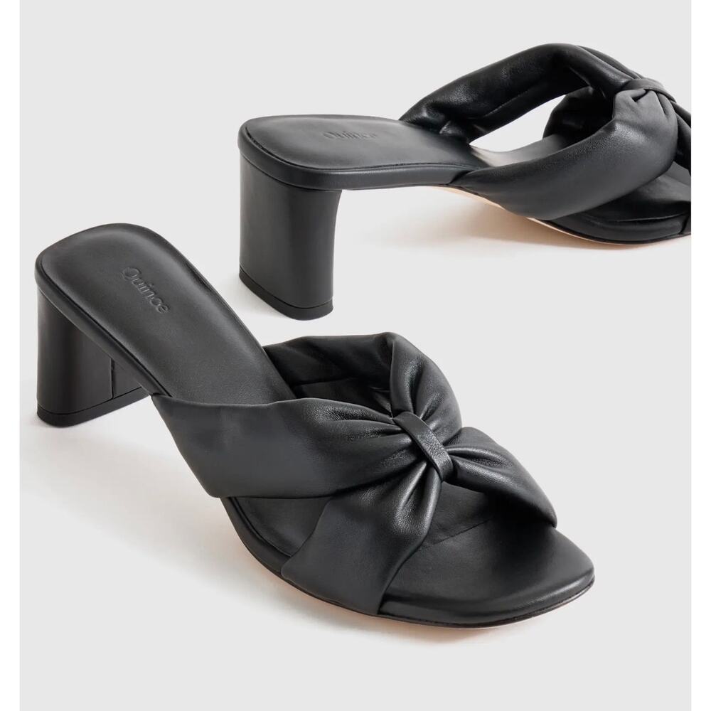 Quince Italian Leather Twist Mid‑Heel Mules Black Women’s Size 10